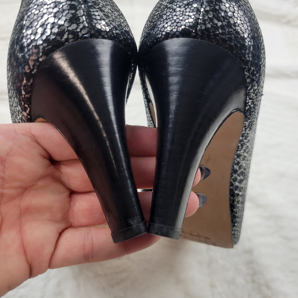 Cole Haan Metallic Python Print Peep Toe Heels - image 7